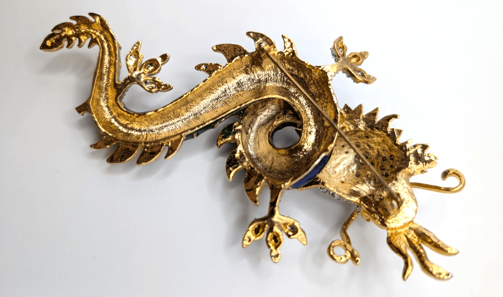 1960s Unsigned Butler & Wilson Enameled Rhinestone Dragon Brooch 5" - Thumbnail 4