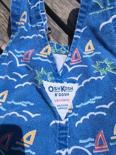 Vintage Baby OshKosh B’gosh Long Overalls Blue Sailboats Palms Beach Size 12mo - Thumbnail 7