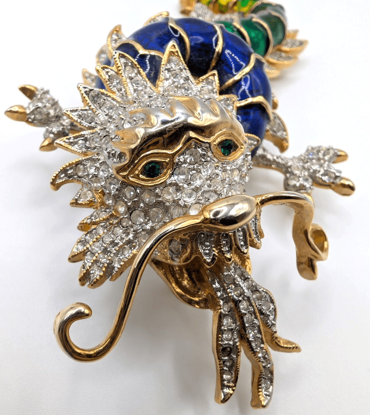 1960s Unsigned Butler & Wilson Enameled Rhinestone Dragon Brooch 5" - Thumbnail 2