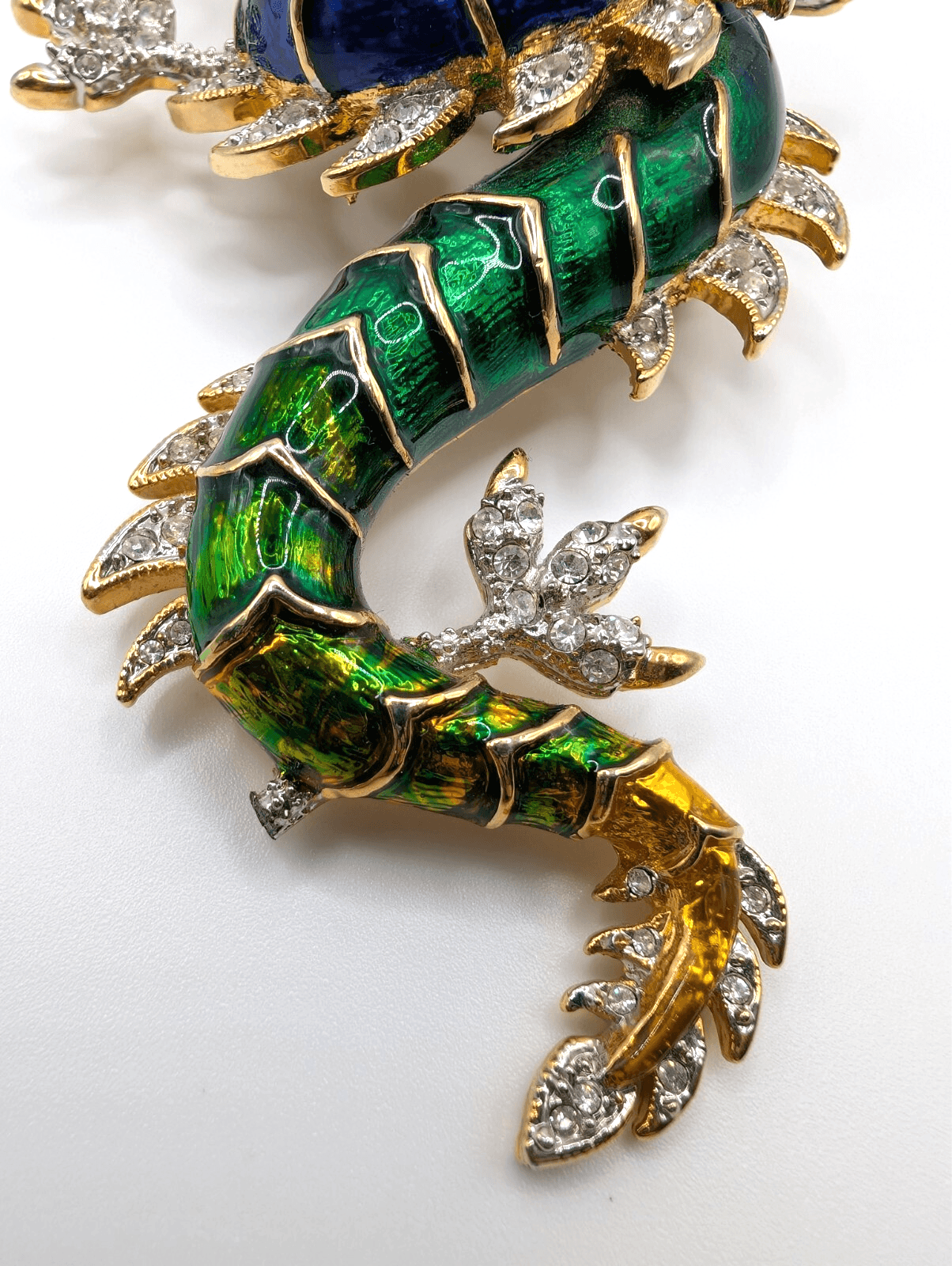 1960s Unsigned Butler & Wilson Enameled Rhinestone Dragon Brooch 5" - Thumbnail 6