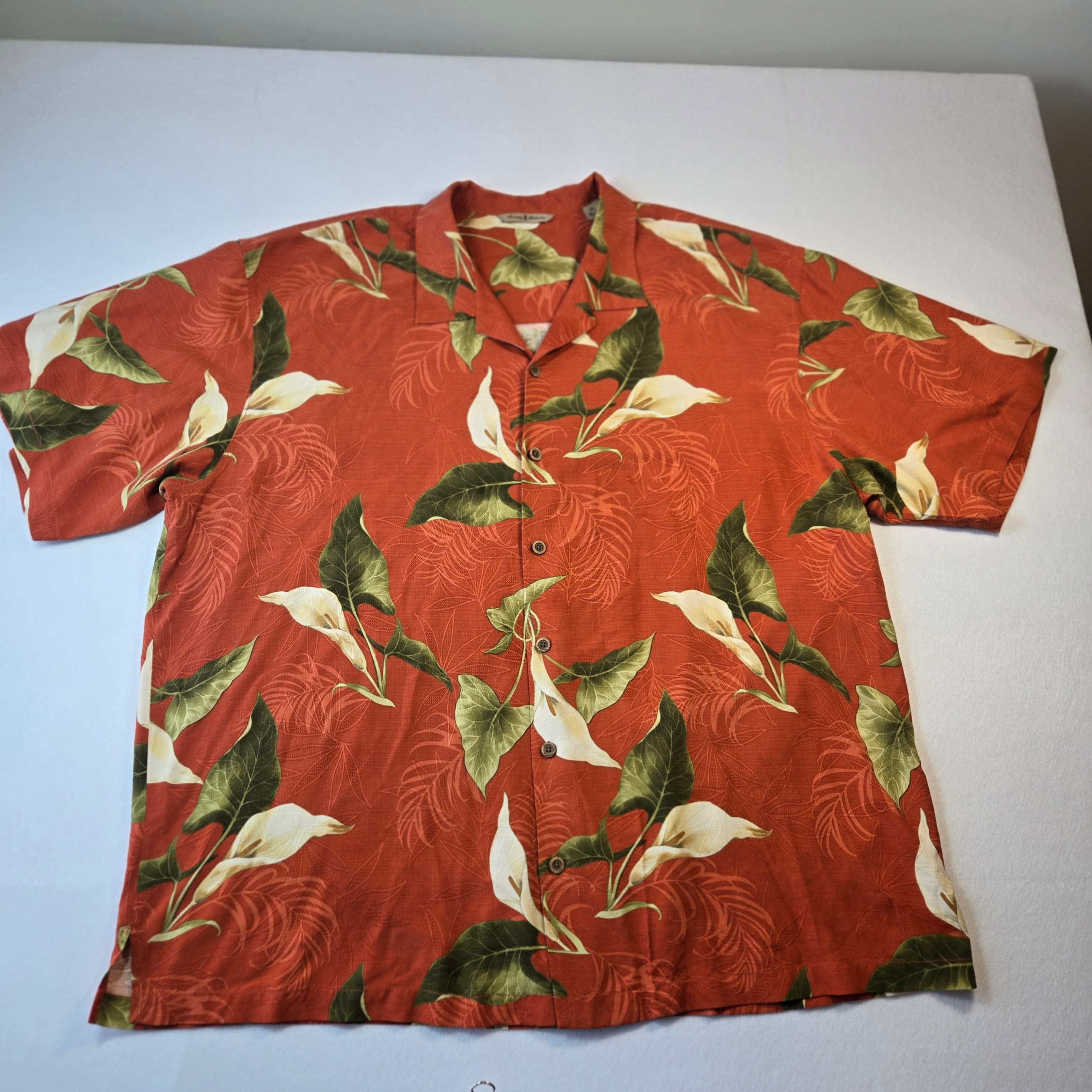 Tommy Bahama Floral Hawaiian Shirt Red Large 2XL