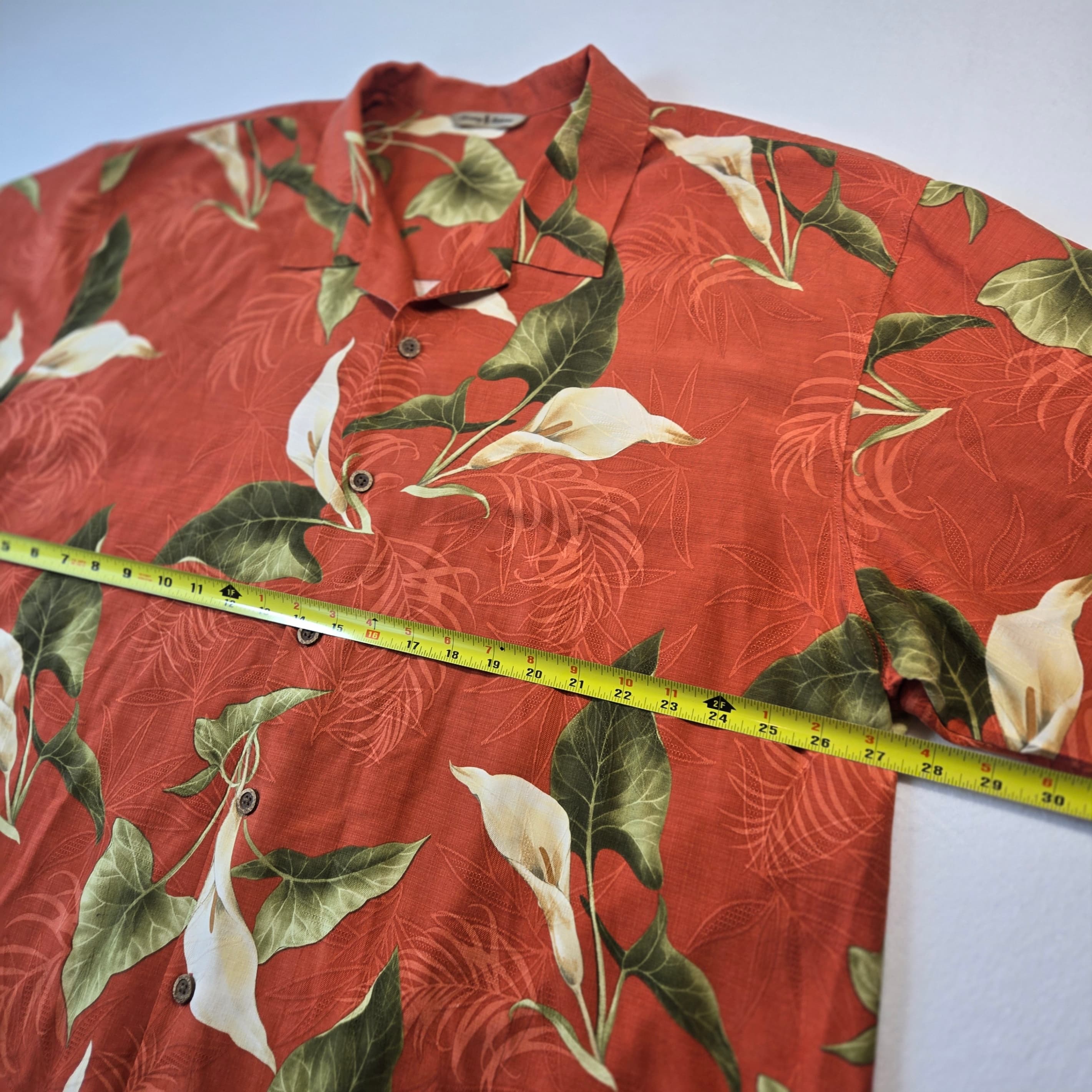 Tommy Bahama Floral Hawaiian Shirt Red Large 2XL - Thumbnail 5