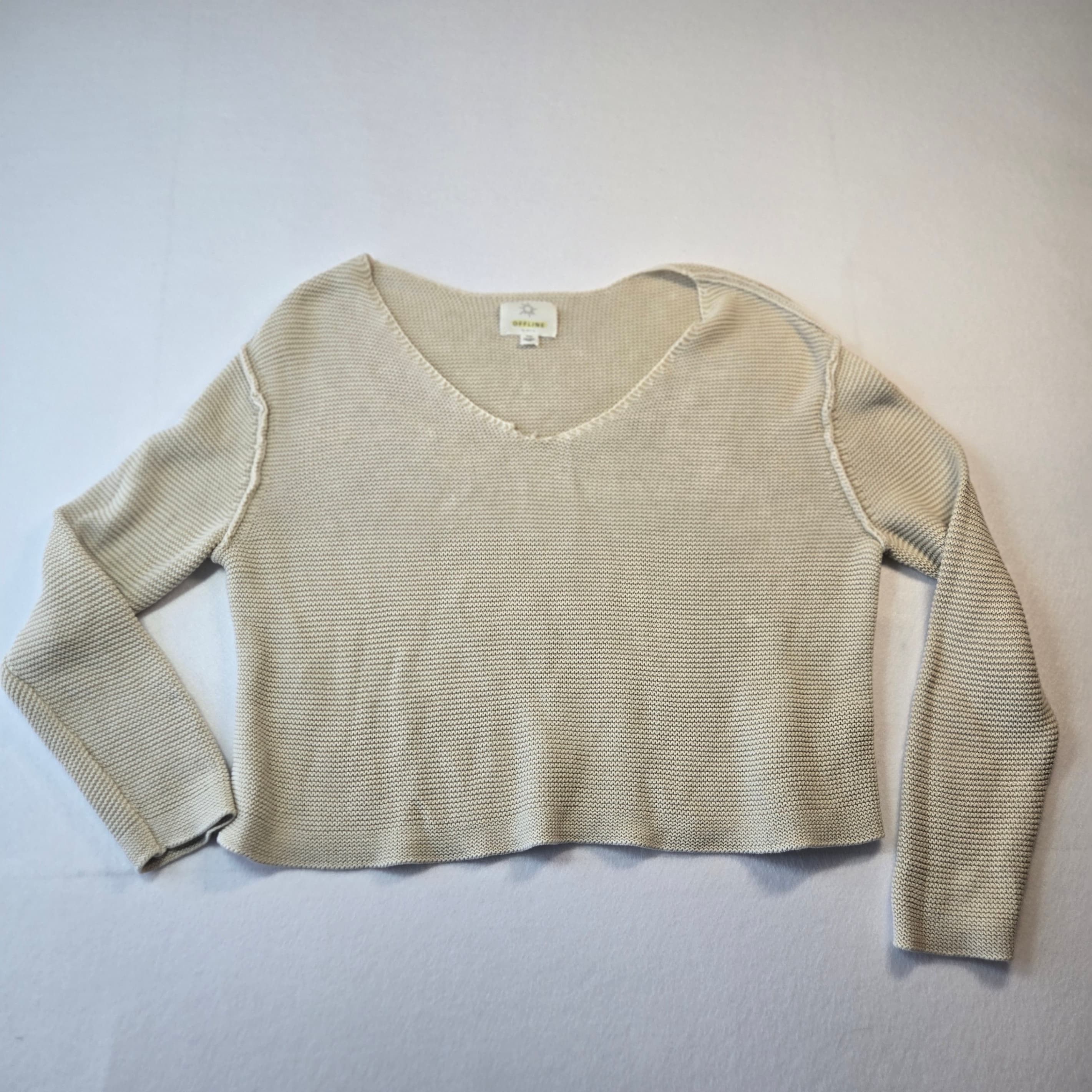 Offline Beige V-Neck Knit Sweater Size S