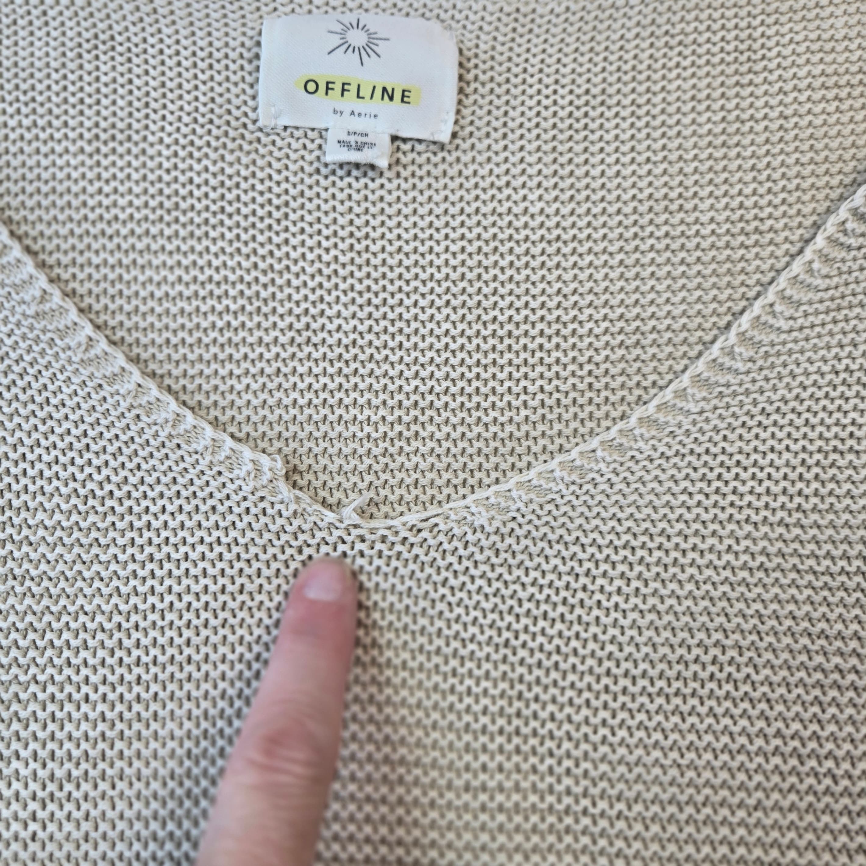 Offline Beige V-Neck Knit Sweater Size S - Thumbnail 6