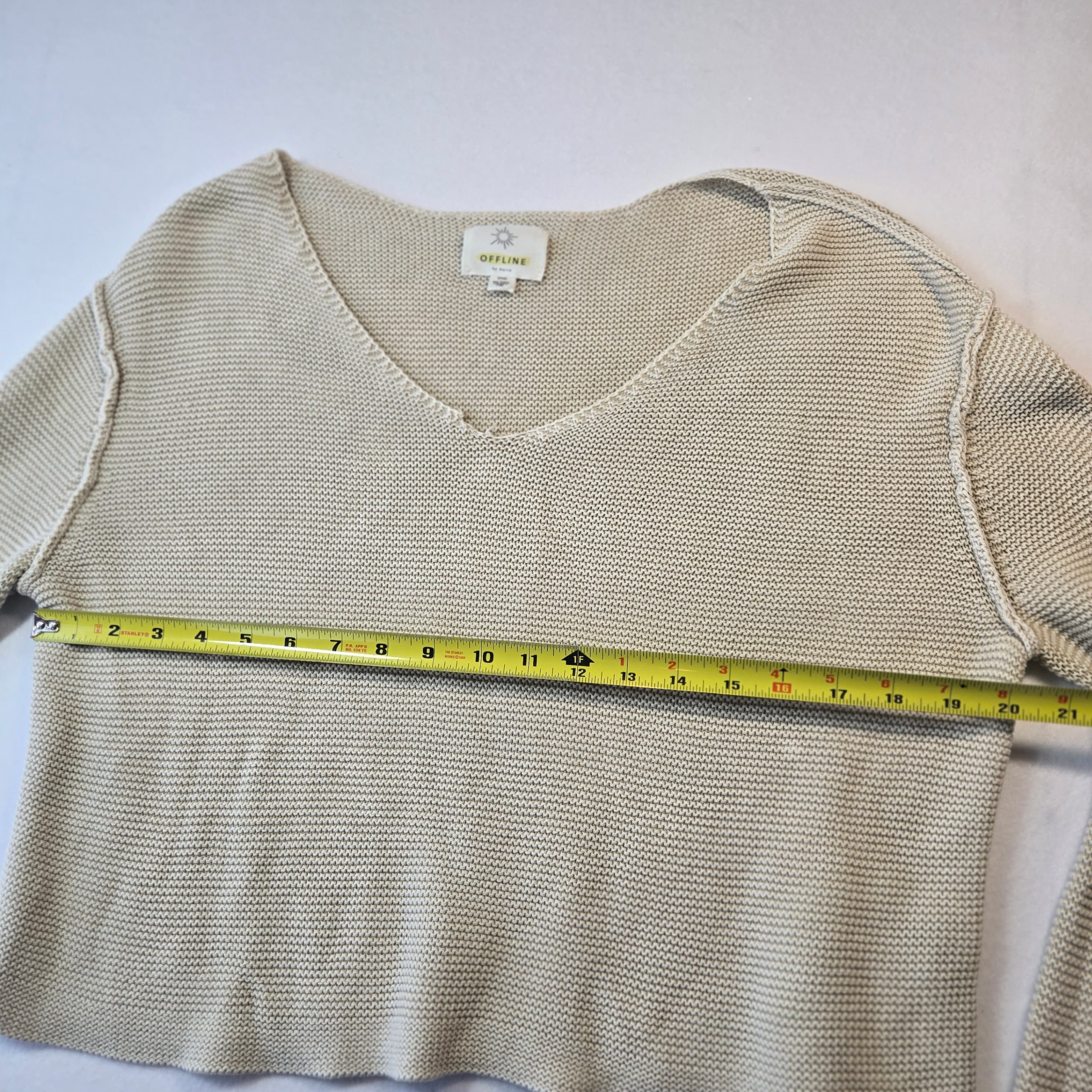 Offline Beige V-Neck Knit Sweater Size S - Thumbnail 4