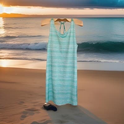 NWT Ocean Coast Women's Strap Dress Green Built In Bra Aqua Athletic Size M