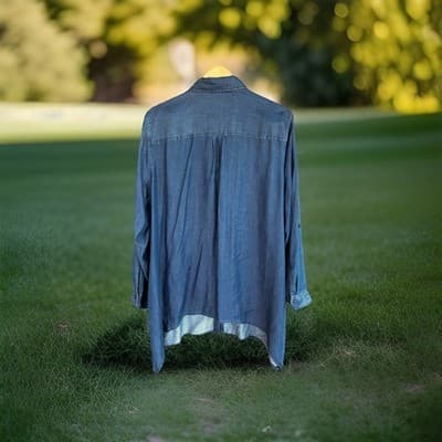 Zac & Rachel Woman Button Up Shirt Arc Hem Blue Blouse Soft Denim-look Size 2x - Thumbnail 4