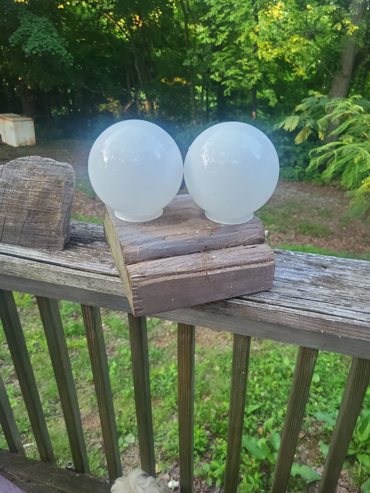 Vintage Mid-Century White Frosted Glass Ball Globe Light Covers - Pair