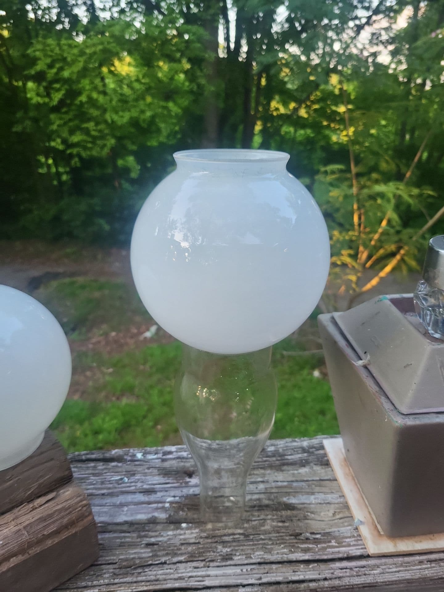 Vintage Mid-Century White Frosted Glass Ball Globe Light Covers - Pair - Thumbnail 3
