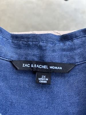 Zac & Rachel Woman Button Up Shirt Arc Hem Blue Blouse Soft Denim-look Size 2x - Thumbnail 3