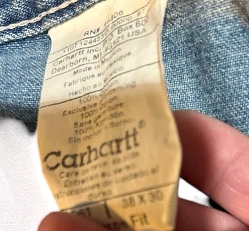 Mens Vintage 90s Carhartt Blue Carpenter Jeans Pants Size 38x30 Dungaree Fit - Thumbnail 4