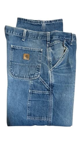 Mens Vintage 90s Carhartt Blue Carpenter Jeans Pants Size 38x30 Dungaree Fit - Thumbnail 2