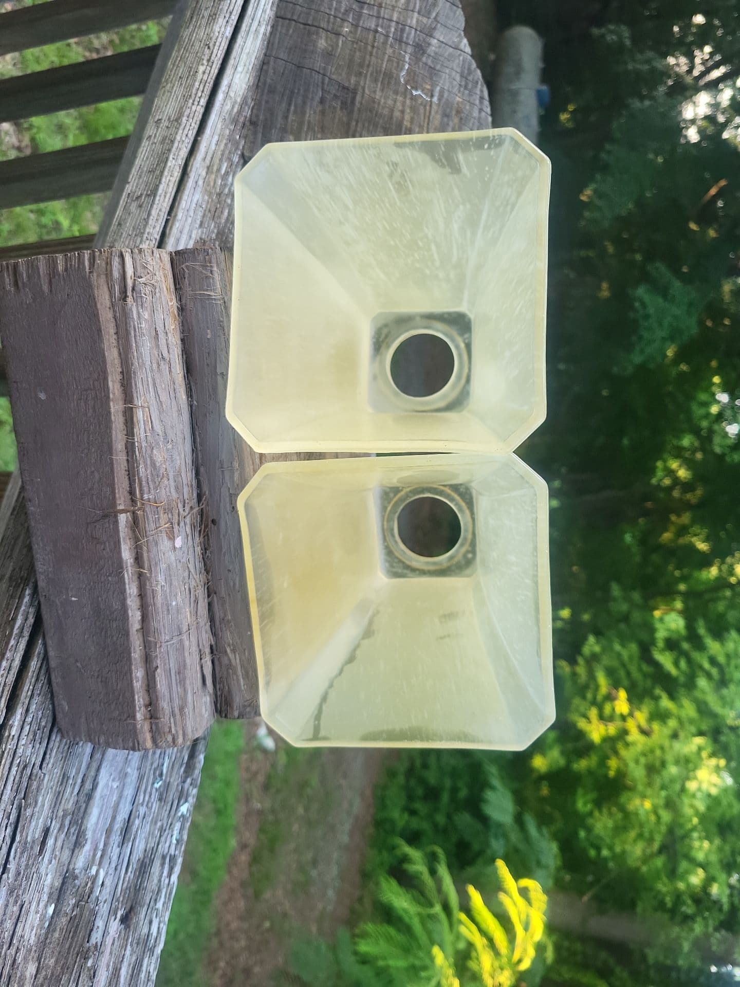 Vintage Frosted Amber Glass Lamp Shades Pair - Thumbnail 2