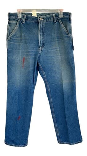 Mens Vintage 90s Carhartt Blue Carpenter Jeans Pants Size 38x30 Dungaree Fit - Thumbnail 3
