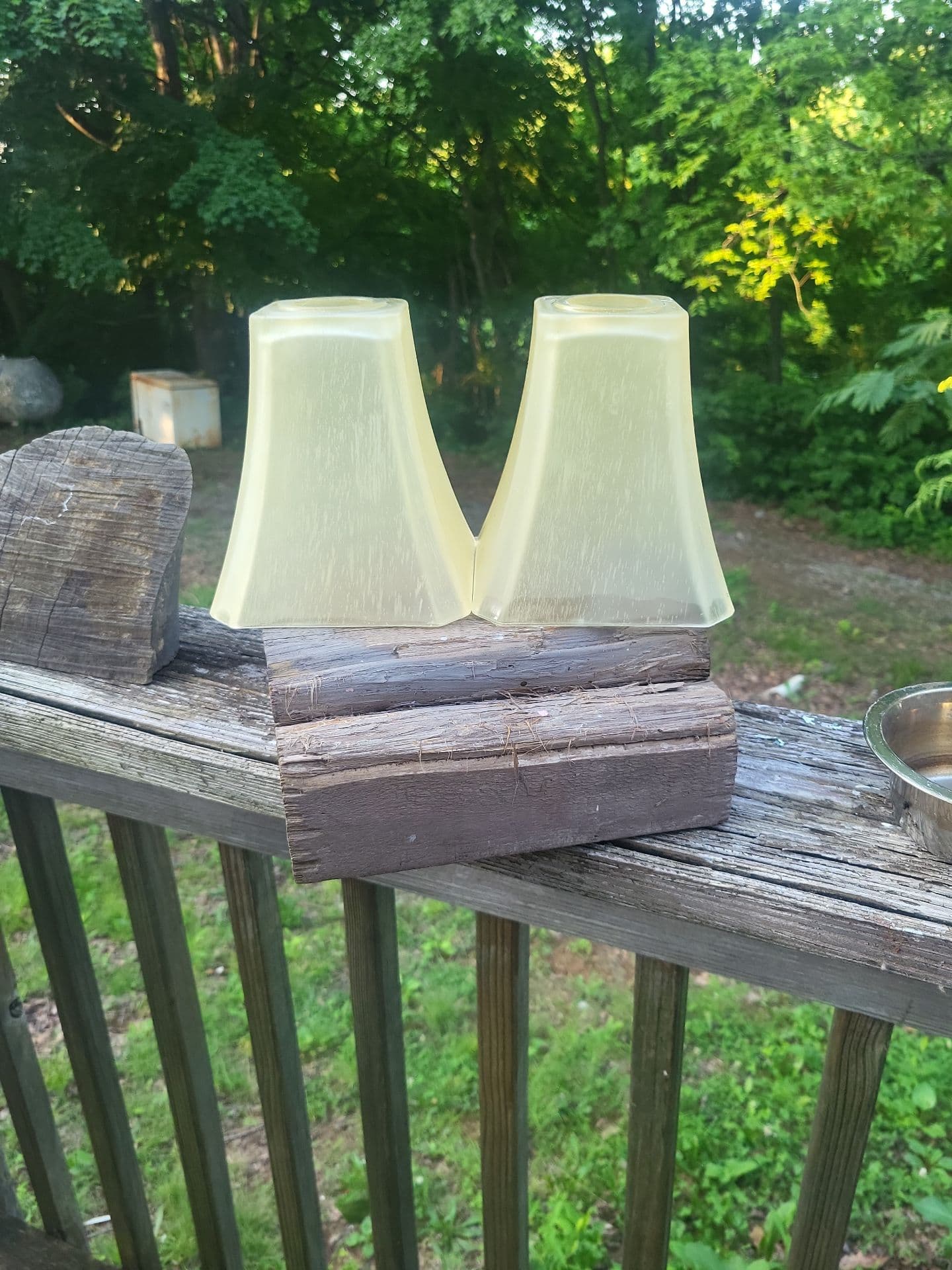 Vintage Frosted Amber Glass Lamp Shades Pair