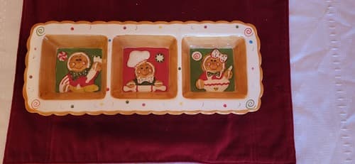 Gingerbread Man Serving Tray Ceramic 3D Dimensional 3 Compartment Appetizer - Thumbnail 2