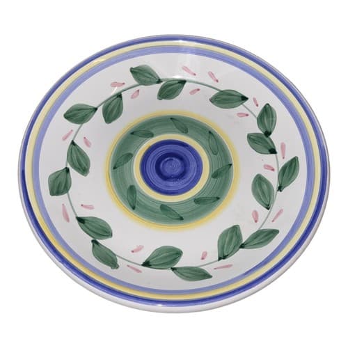 Dansk Sardinia Soup Bowl Green Pink Blue Bands & Leaves Stoneware - Thumbnail 2