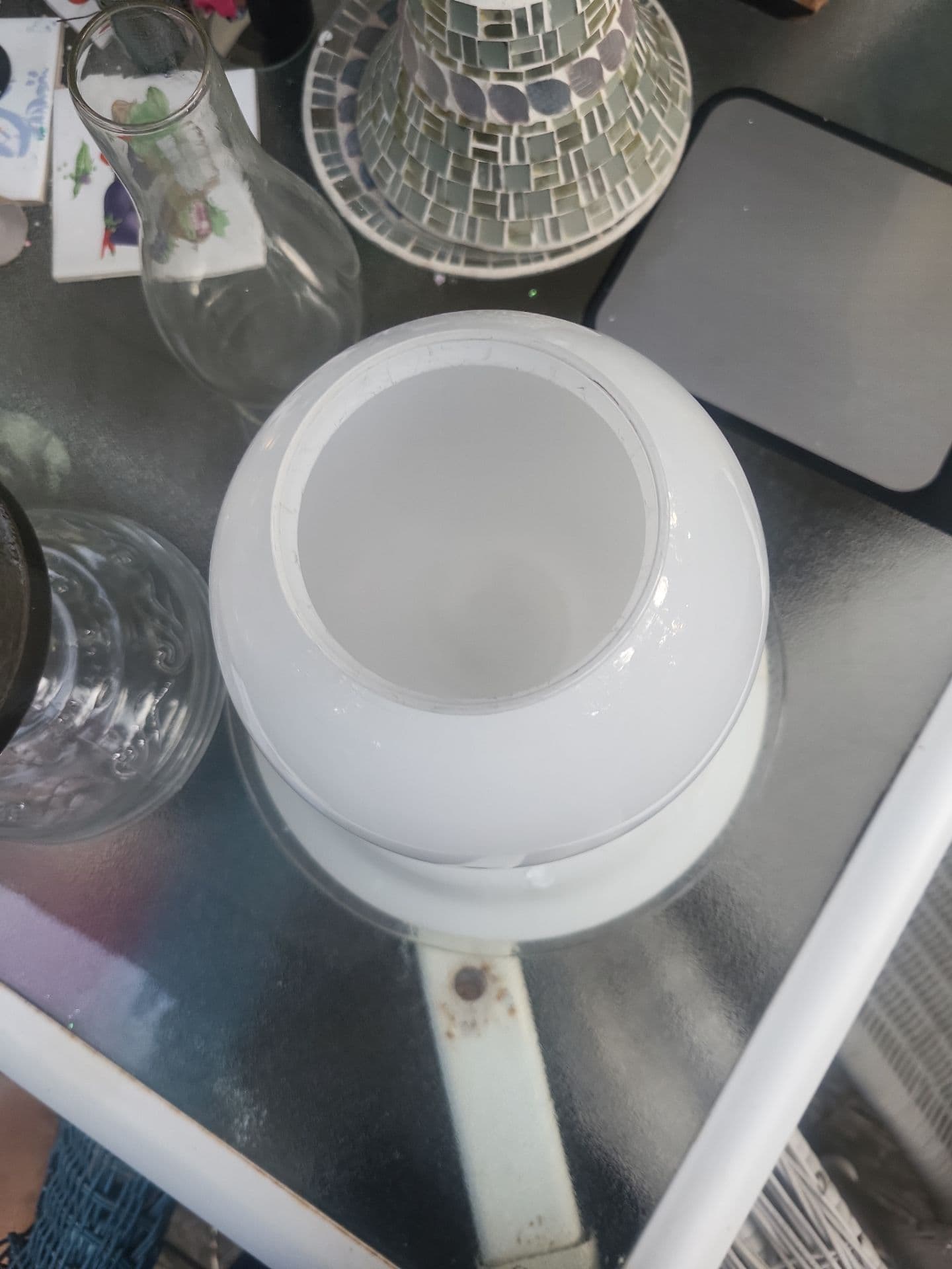 Vintage Mid-Century White Frosted Glass Ball Globe Light Covers - Pair - Thumbnail 2