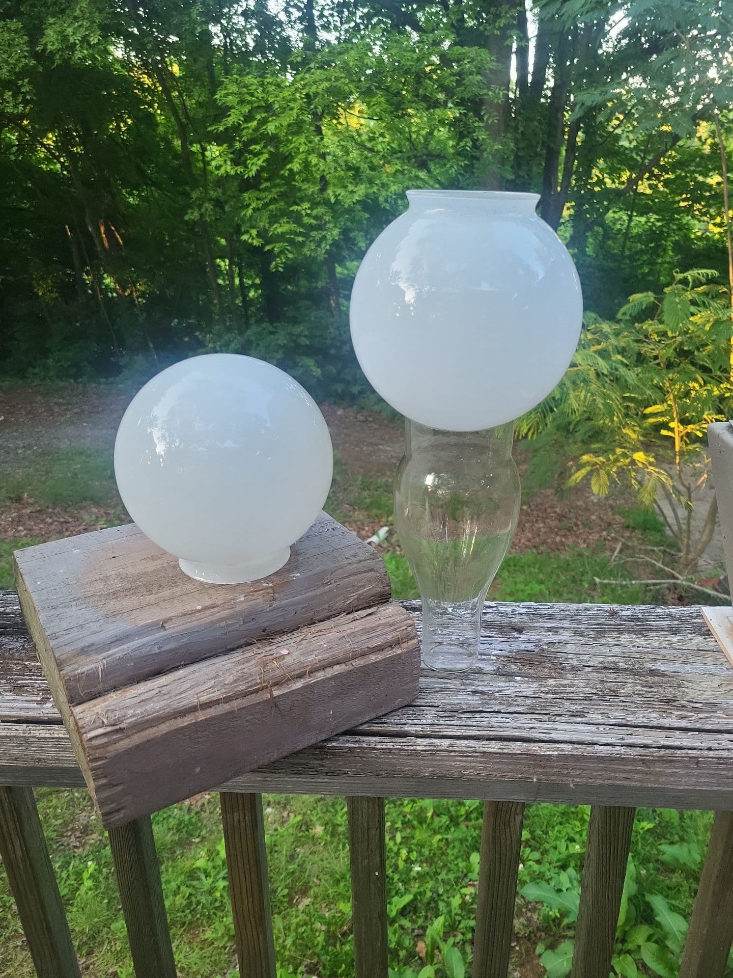 Vintage Mid-Century White Frosted Glass Ball Globe Light Covers - Pair - Thumbnail 4