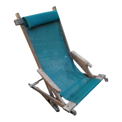 Vintage Wood Outdoor Lawn Rocking Chair Mesh Knit MCM Retro