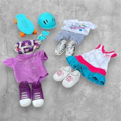 18” Doll Clothes . 3 Outfits With Shoes And Skateboard With Helmet & Kneepad - Thumbnail 2