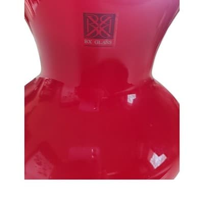 Vintage BX MCM CASED GLASS Red w/ White Drizzle Design Blown Glass Vase w/ TAG - Thumbnail 7