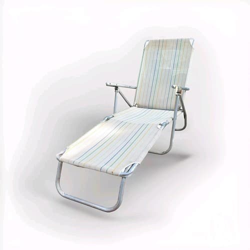 Vintage Webbed Lounge Chair Reclining Aluminum Outdoor Patio Folding Striped