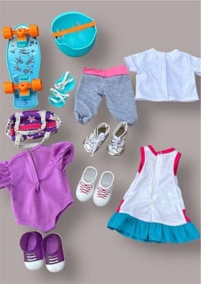 18” Doll Clothes . 3 Outfits With Shoes And Skateboard With Helmet & Kneepad - Thumbnail 4