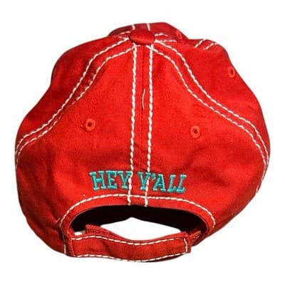 Womens Hey Yall Baseball Cap Strapback Hat Red Distressed KB ETHOS Vintage Texas - Thumbnail 2