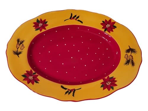 Poinsettia And Pine Cone Oval Platter