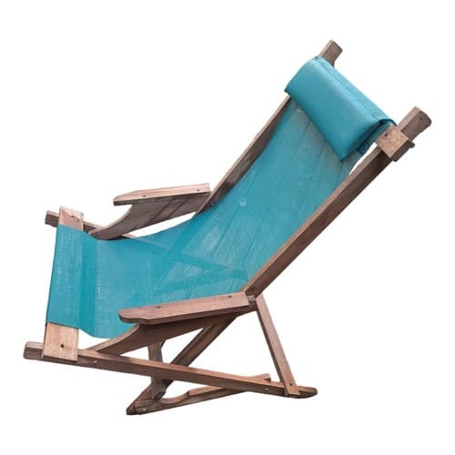 Vintage Wood Outdoor Lawn Rocking Chair Mesh Knit MCM Retro - Thumbnail 3