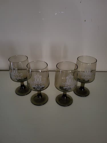 Etched Pfaltzgraff VILLAGE Brown Wine Water Glasses ~ 5 7/8" ~ 10 oz ~ FREE SHIP - Thumbnail 2