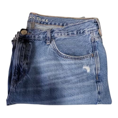 American Eagle Jeans Women 18 SHORT loose Fit Straight Distressed Denim - Thumbnail 3