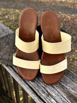 Italian Shoemakers White Sandals Slip Ons Women's 8M Made In Italy Pre-owned - Thumbnail 4