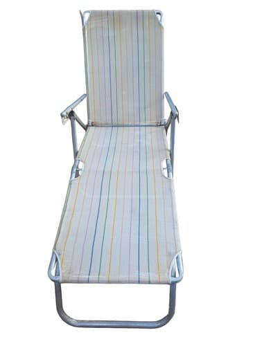 Vintage Webbed Lounge Chair Reclining Aluminum Outdoor Patio Folding Striped - Thumbnail 2
