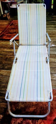 Vintage Webbed Lounge Chair Reclining Aluminum Outdoor Patio Folding Striped - Thumbnail 3