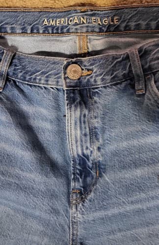 American Eagle Jeans Women 18 SHORT loose Fit Straight Distressed Denim - Thumbnail 4