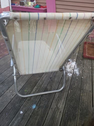 Vintage Webbed Lounge Chair Reclining Aluminum Outdoor Patio Folding Striped - Thumbnail 6
