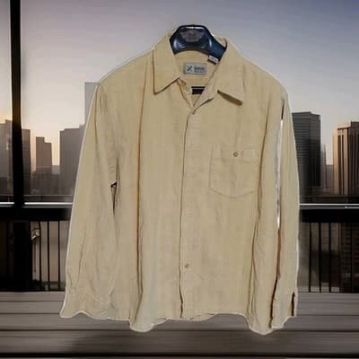 80's Corduroy Haband Mens XL Long Sleeve Button Collared Textured Shirt EUC