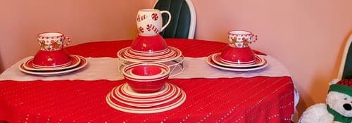 Dansk Hand Painted Red w White Stripe Set Of 4 "Maraschino" Place Settings - Thumbnail 2