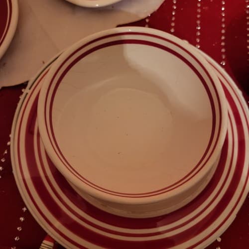 Dansk Hand Painted Red w White Stripe Set Of 4 "Maraschino" Place Settings - Thumbnail 8
