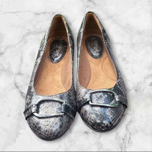 EuroSoft Shoes Womens 8 Flats Fashion Ballet Beverly Dark Grey Snake Career