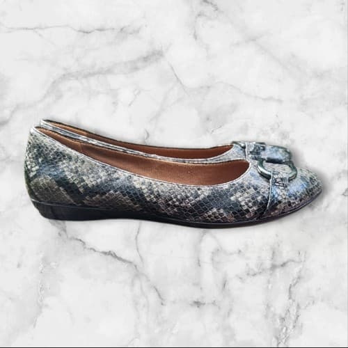 EuroSoft Shoes Womens 8 Flats Fashion Ballet Beverly Dark Grey Snake Career - Thumbnail 3