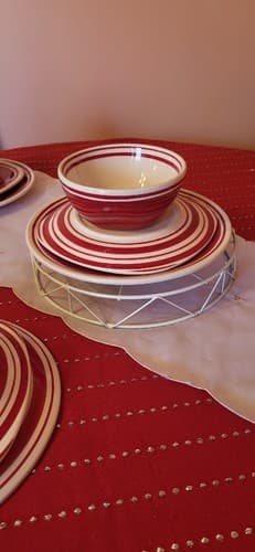 Dansk Hand Painted Red w White Stripe Set Of 4 "Maraschino" Place Settings - Thumbnail 4
