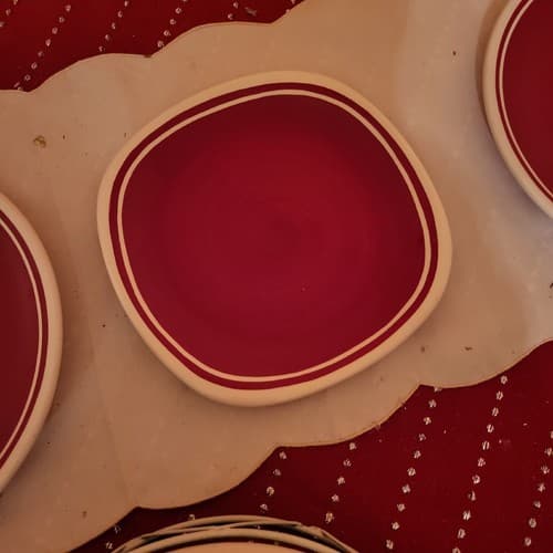 Dansk Hand Painted Red w White Stripe Set Of 4 "Maraschino" Place Settings - Thumbnail 6