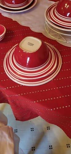 Dansk Hand Painted Red w White Stripe Set Of 4 "Maraschino" Place Settings - Thumbnail 3