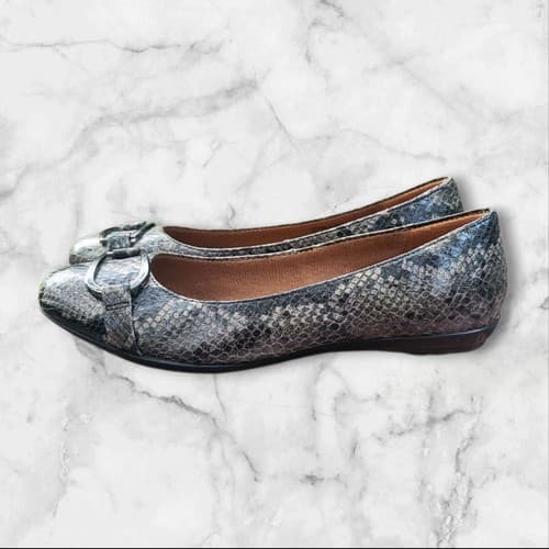 EuroSoft Shoes Womens 8 Flats Fashion Ballet Beverly Dark Grey Snake Career - Thumbnail 5