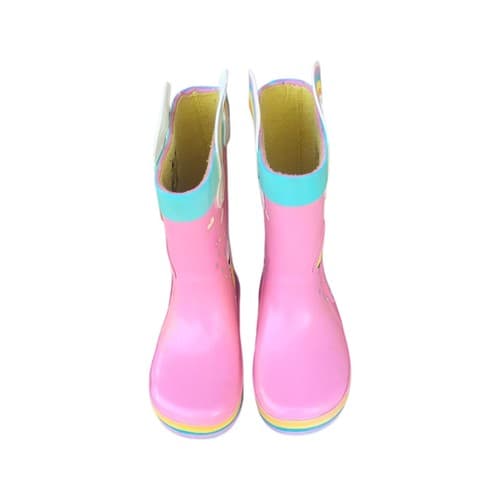 Peppa Pig Kids Rain Boots 7-8 Pink Rainbow Rubber Ankle Boots Girls