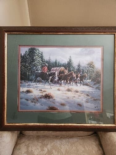 Jack Terry Framed Cowboys Covered Wagon Snow Crossing Print By Home Interior