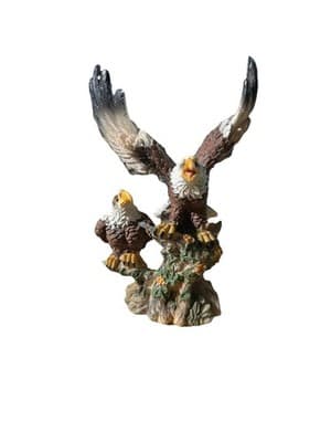 2 Bald Eagles Landing on Tree Trunk Wild Animal Figurine Collectible Decor